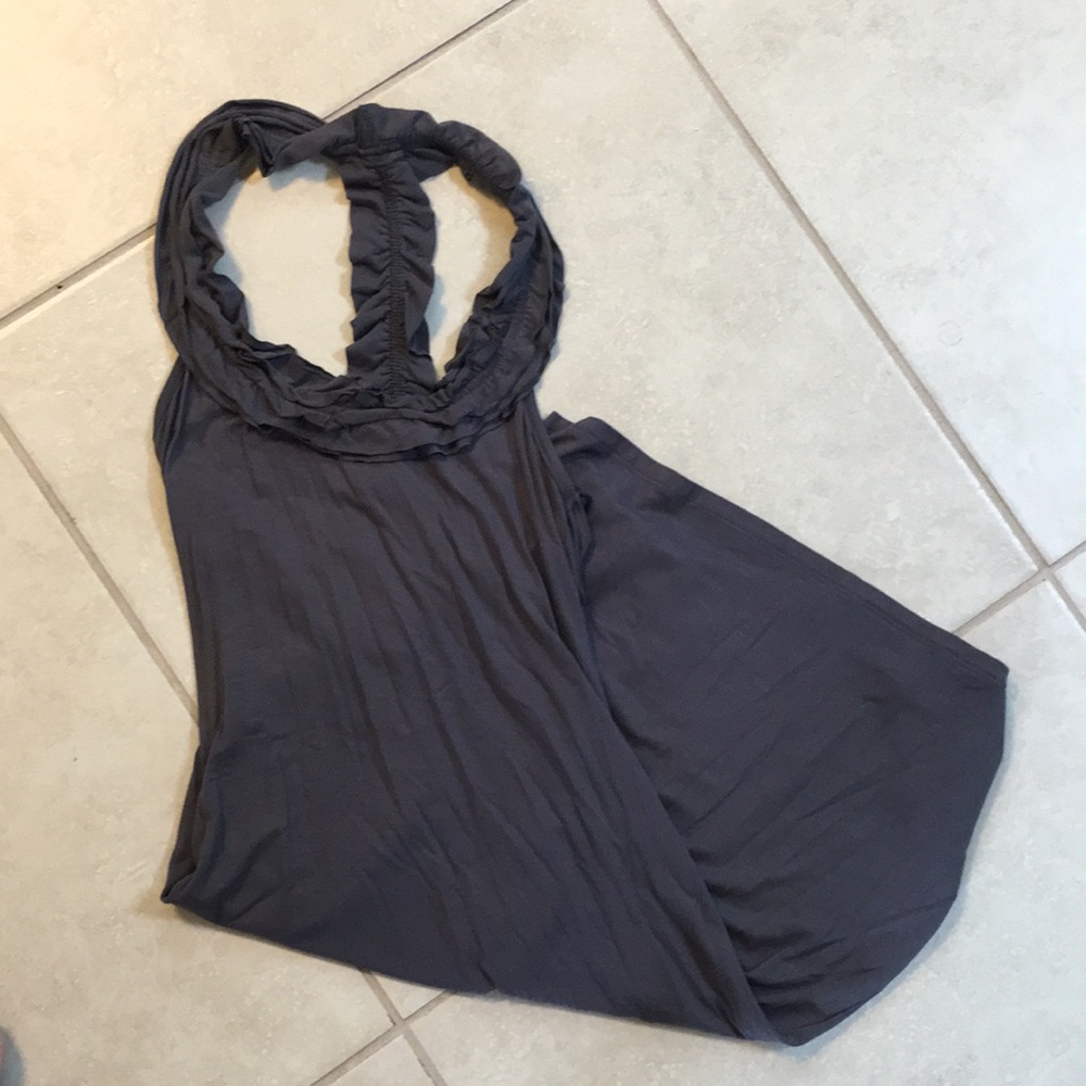 Gray cotton ruffle neck tback dress